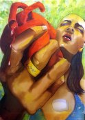 <br />"Z celého srdce", akvarel na hedvábí + 3D efekt<br /> "From all my heart", watercolor on silk +3D effect <br /> 50x70 cm <br />20.000,- Kc / 740 EUR<br />